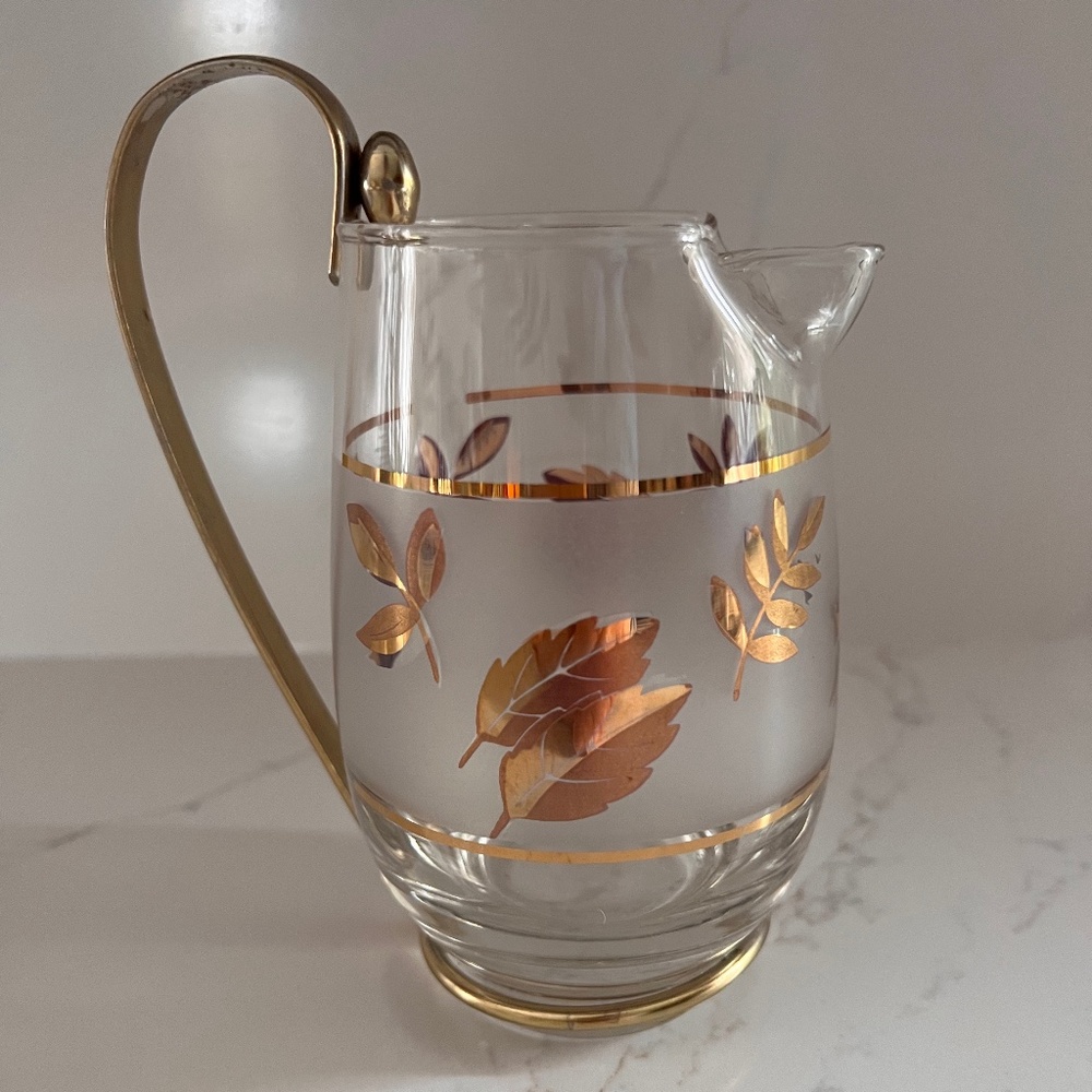 Vintage Libbey Glass 'Tall' Creamer - Golden Foliage